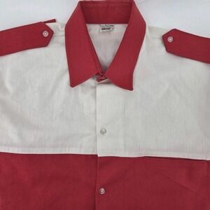 Vintage Simpson Racing Button Up Shirt Red White Mechanic Pit‎ Crew Men's XL USA